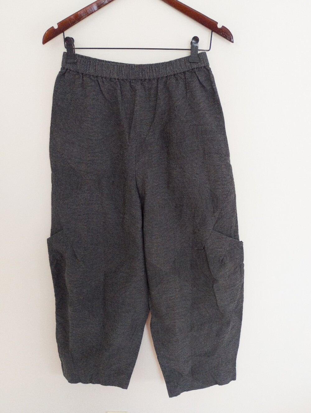 Sensounico Jiu Japanese Lagenlook Cargo Balloon Crop Pants Grey Striped Size 40